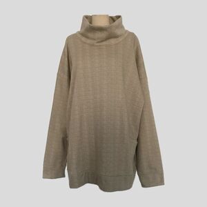 Columbia Neutral Tan Herringbone Cotton Fleece Funnel Neck Pullover Top NWOT 3X